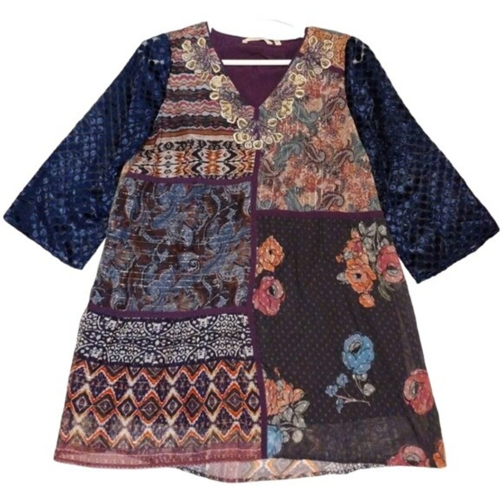 Soft Surroundings Women's All Together Mixed‎ Media Patchwork Tunic Top Size L